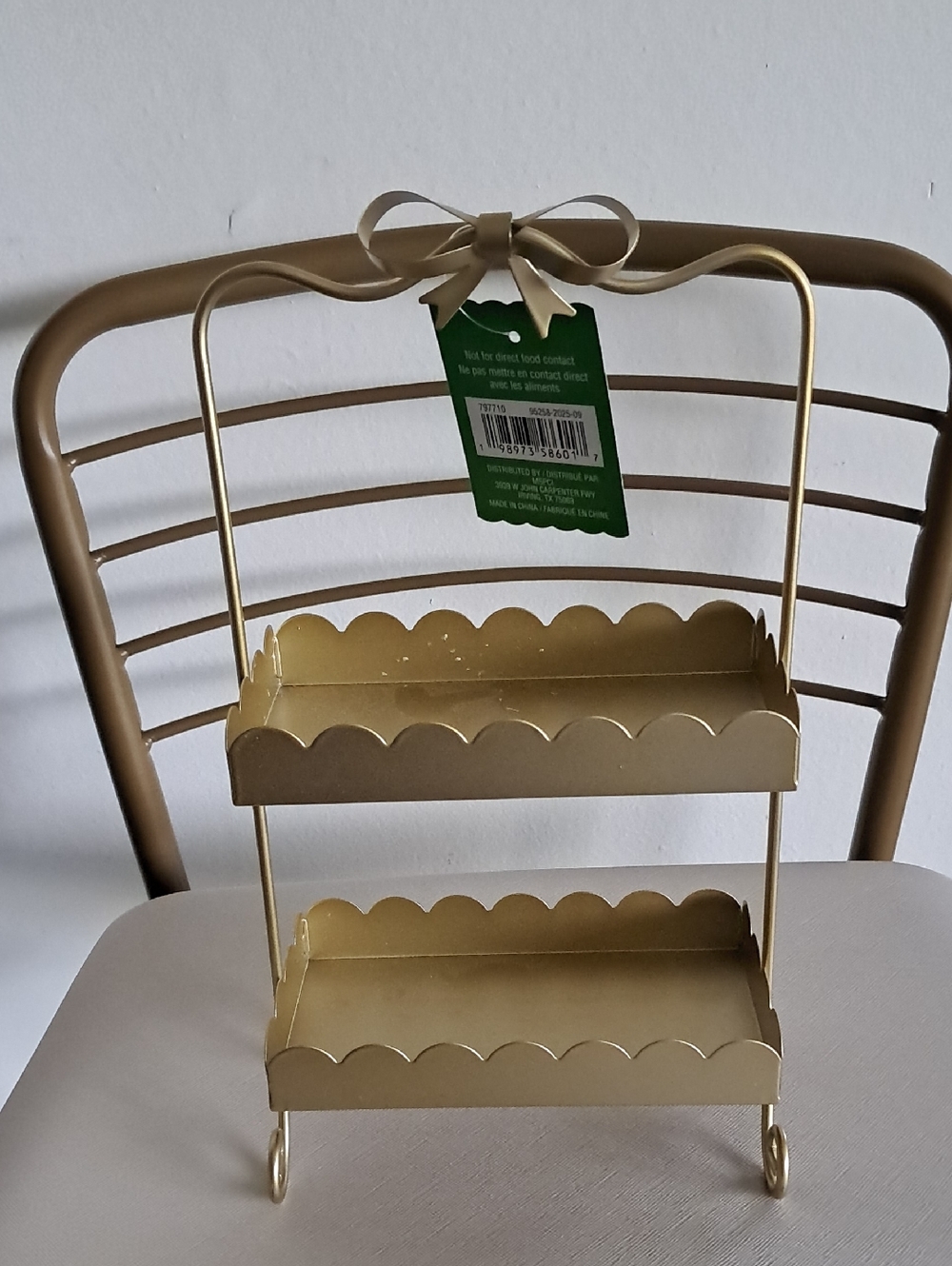 Ashland Gold Scalloped Two-Tier Metal Display Stand with Bow